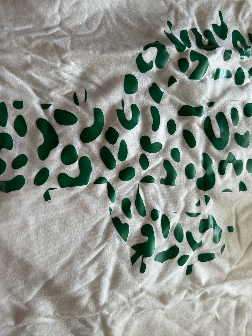 White Tee with Green Abstract Leopard Print